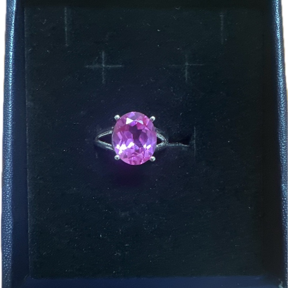 Pink Sapphire Lab Created Oval Ring 7.5 carats Size 7 Sterling Silver Ring NIB